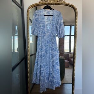 Calvin Klein Blue and White Long Sleeve Dress